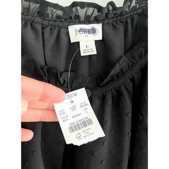 J Crew Factory | NWT | Flutter-sleeve clip-dot top | Black | Sz L - Picture 5 of 9